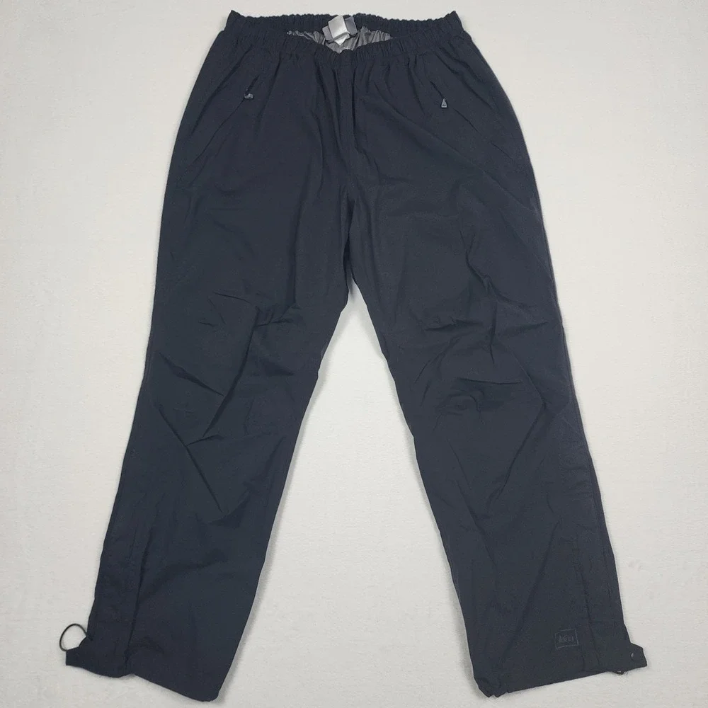 Rei Co-Op Rainier Rain Pants Mens XL Black Waterproof Hiking Nylon Zip Leg